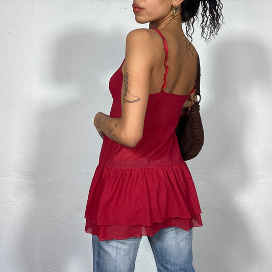 90's Funky Neck-holder Brown Top with Pink Flamingos Print Detail (XS/S)