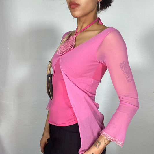 Vintage 2000's Fairy Bubble Gum Pink Halter Neck Detail Top (XS/S)