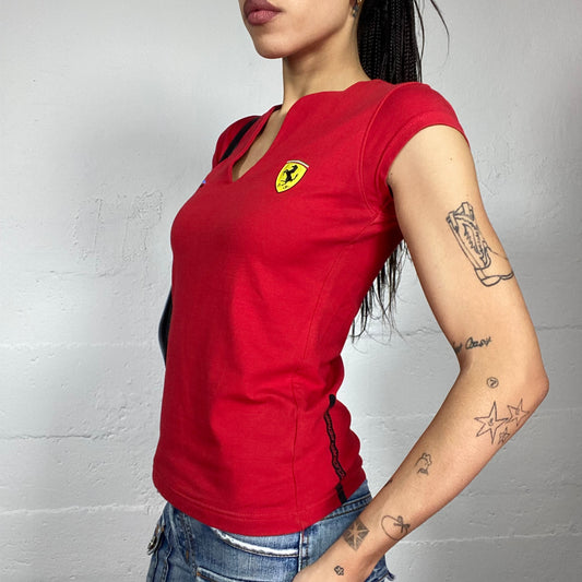 Vintage 2000's Ferrari Sporty Red Top with Brand Badge Detail (S)