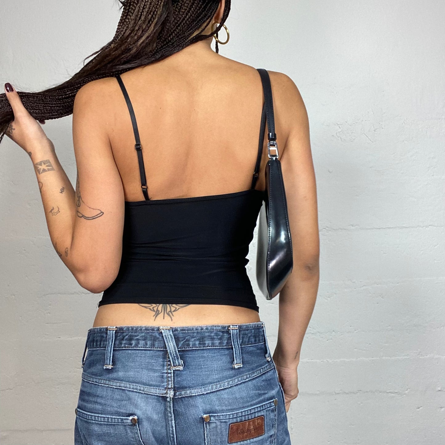 Vintage 2000's Clubwear Black Top with Gold Sequins Belt and Circle Detail (S)