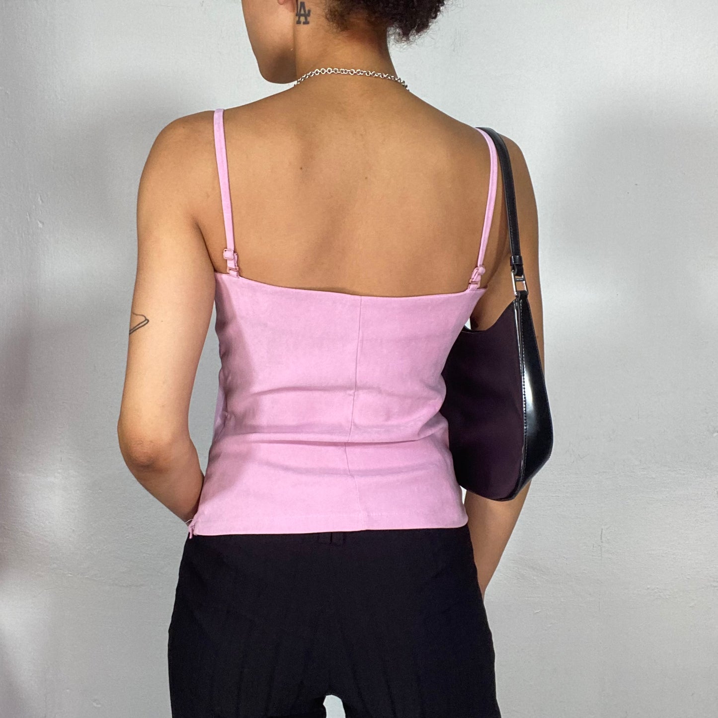 Vintage 2000's Funky Baby Pink Faux Suede Top (S)