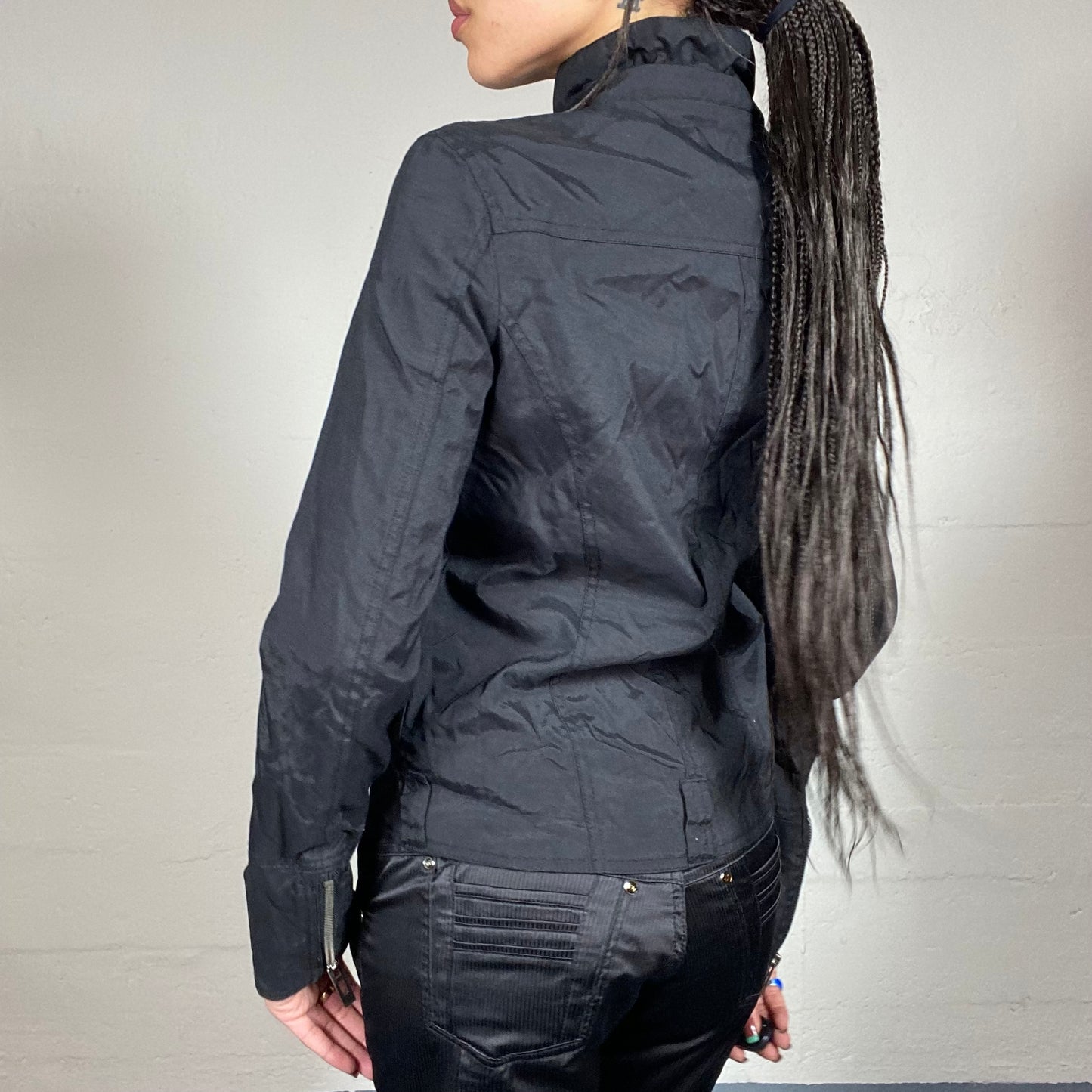 Vintage 2000's Charlie's Angels Black Short Coat with Zips and Highneck Detail (S)