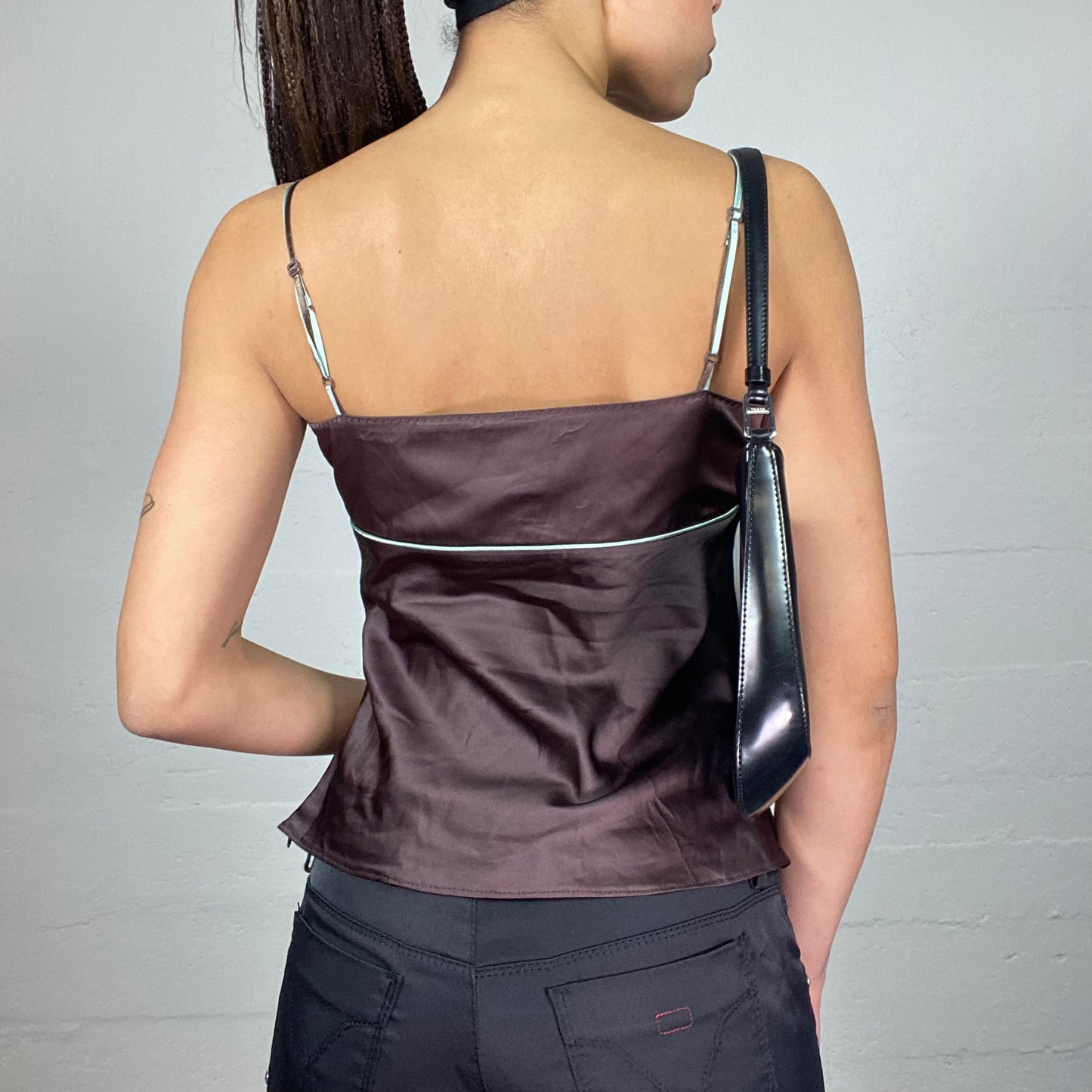 Vintage 2000's Indie Brown Satin V-Neck Top (S)