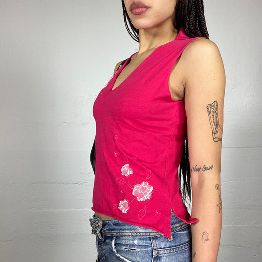 Vintage 2000's Camp Girl Pink Top with Floral Print (S)