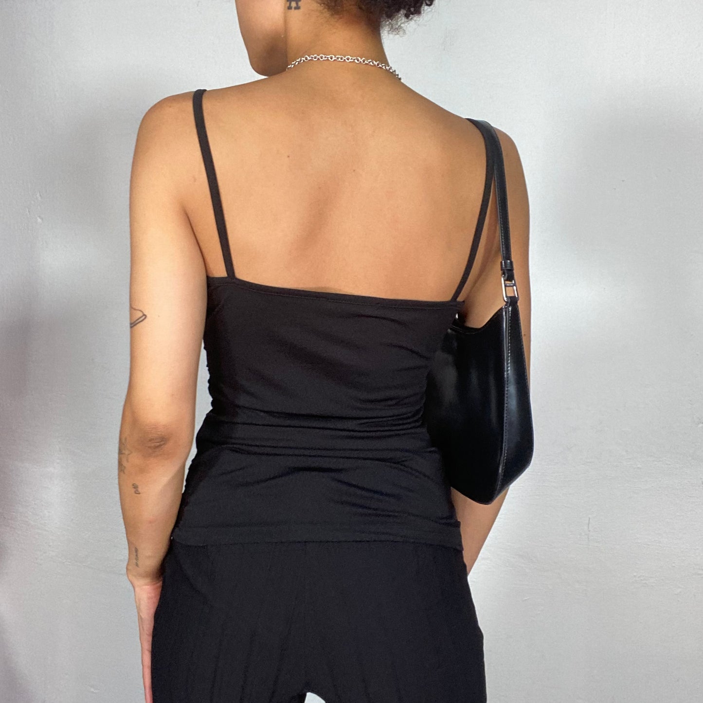 Vintage 2000's Coquette Black Mesh Cami Top with Lace Trim (S)