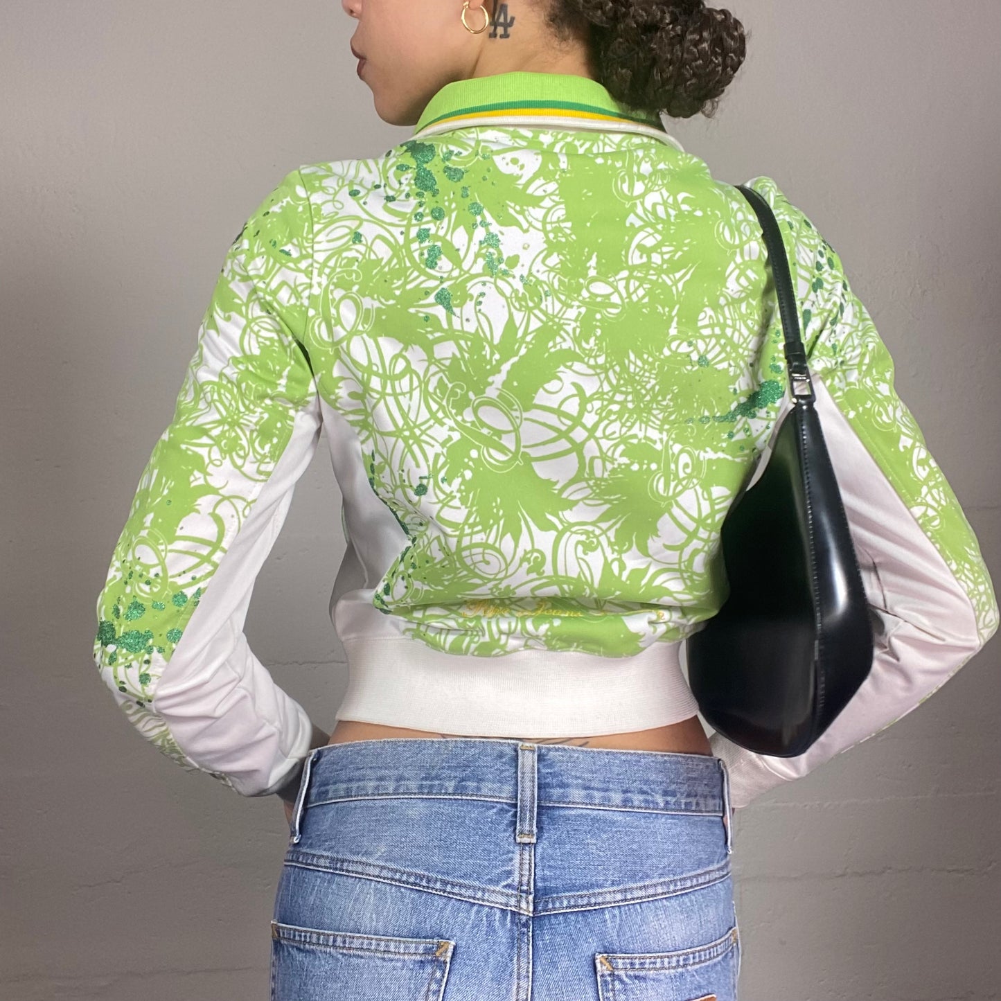 Vintage 2000's Pepe Jeans Hot Green Zip Up Hoodie with 'Fantasy' Print (S)