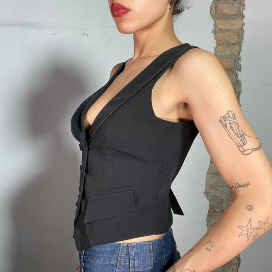 Vintage 2000's Festive Antracite Vest with Glitter Trim (S)