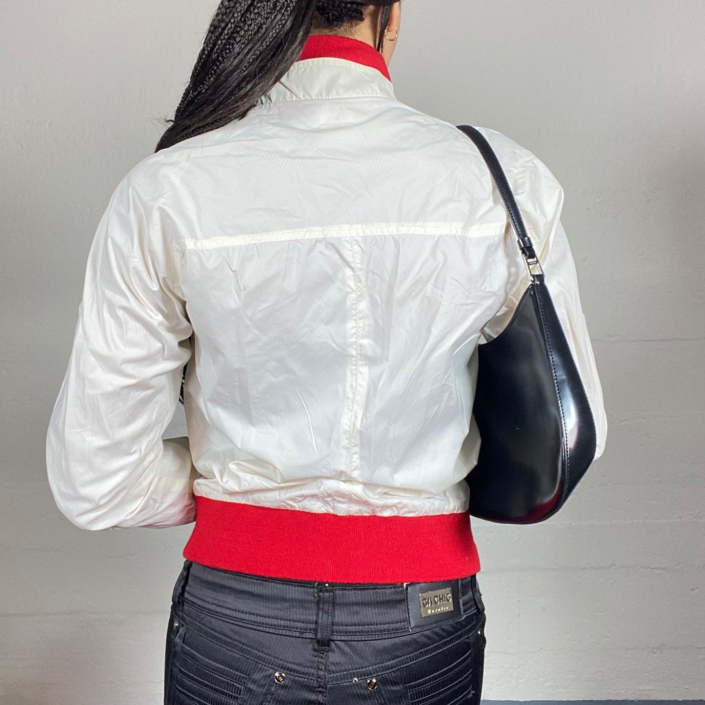Vintage 2000's Guido White Short Coat with Zips and Red Trims Detail (S/M)