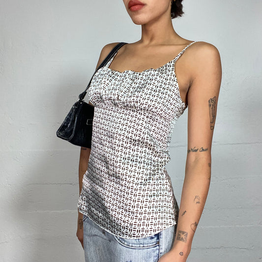 Vintage 2000's Downtown Girl Pearl Grey Top with Black Dots Print (S/M)