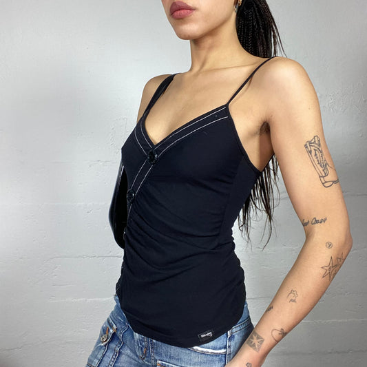 Vintage 2000's Morgan Sleaze Black Wrapped Top with Buttons Trim Detail (S)