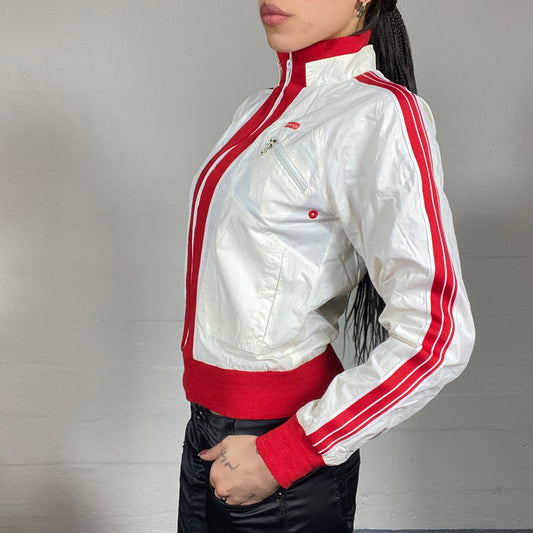 Vintage 2000's Guido White Short Coat with Zips and Red Trims Detail (S/M)