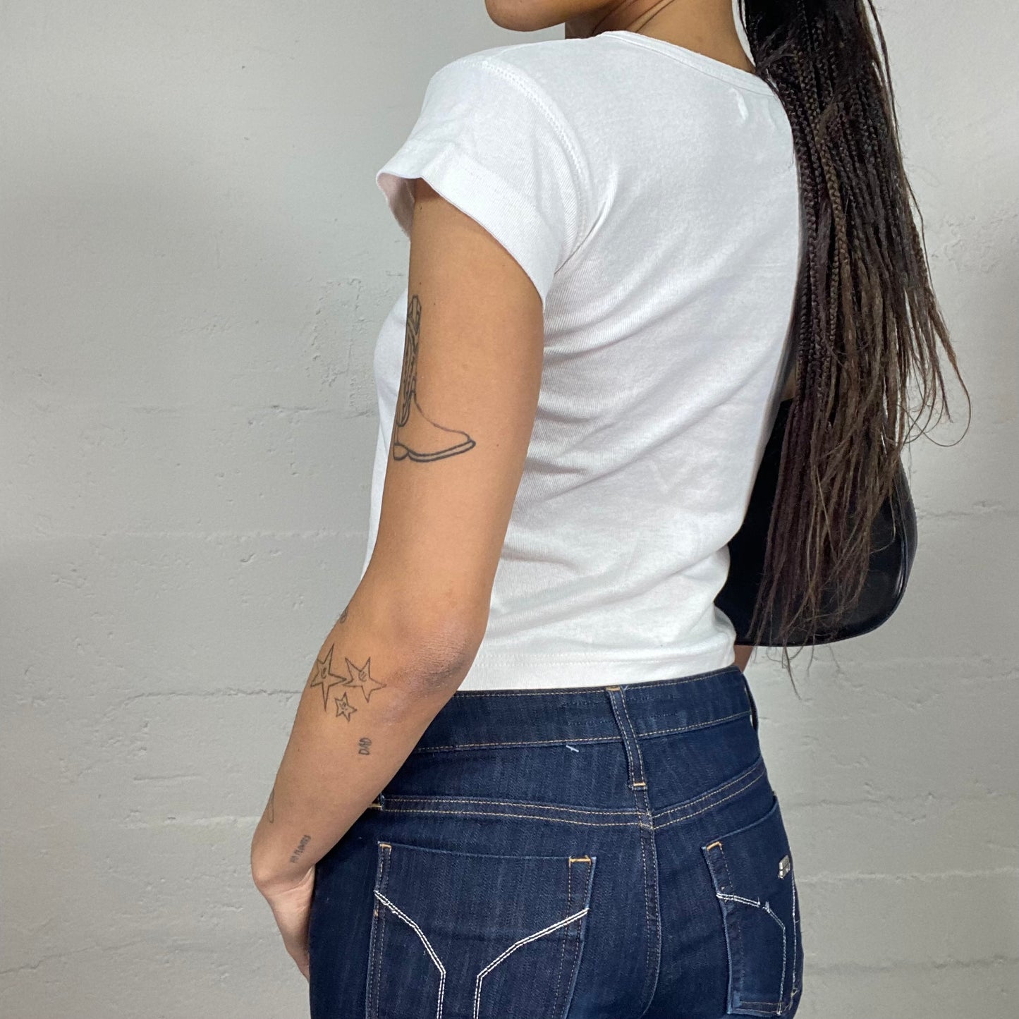 Vintage 2000's Downtown Girl White Top with Cartoon Superwoman Print (S)