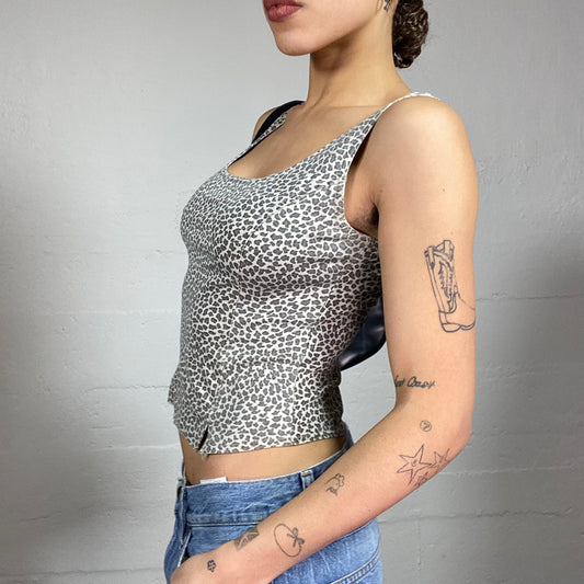 Vintage 2000's Downtown Girl White Cheetah Print Top (S)