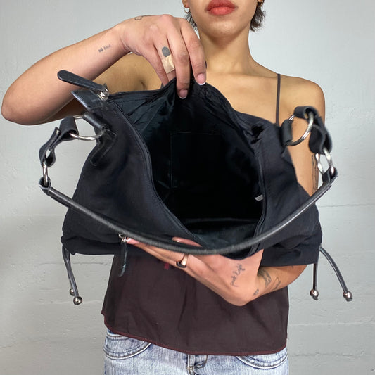 Vintage 2000's Cute Black Shoulder Bag with Decorative Pink Butterfly Embroidery Detail