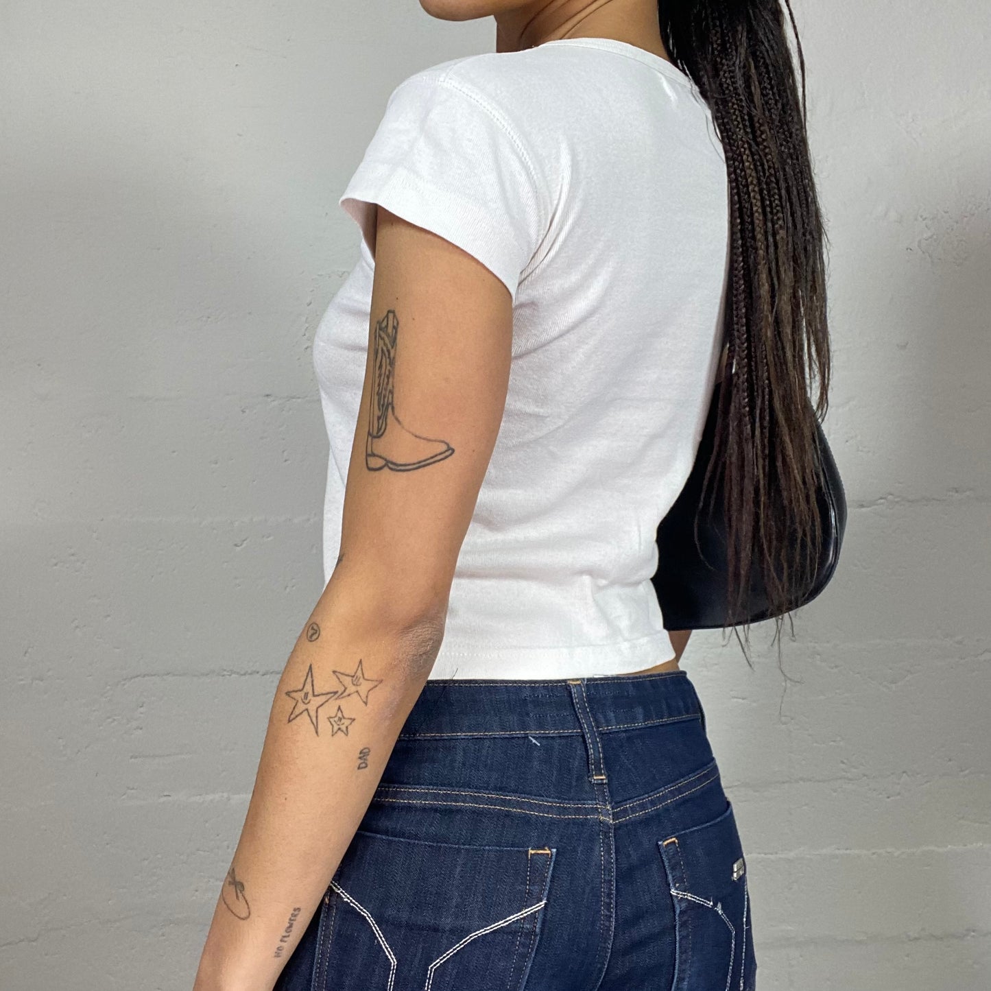 Vintage 2000's Downtown Girl White Top with Cartoon Catwoman „addict“ Print (S)