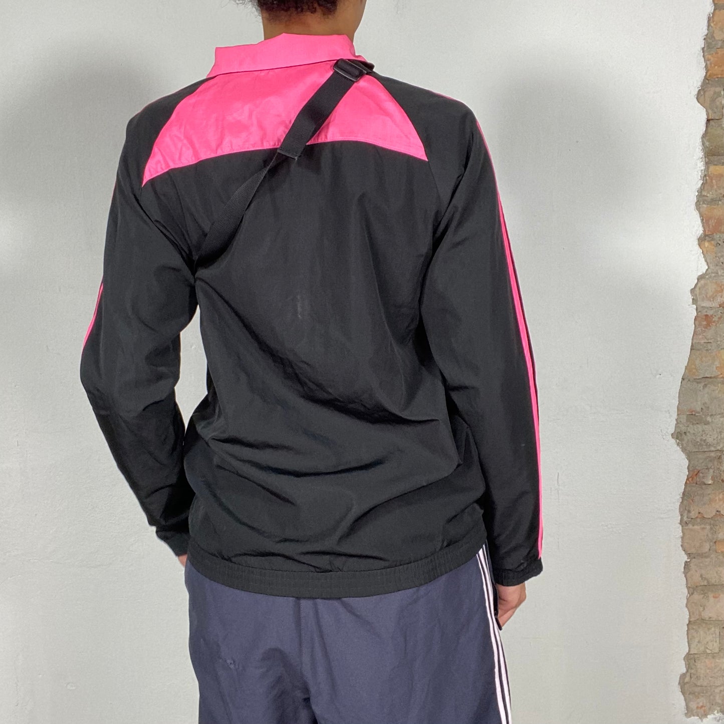 Vintage 2000's Adidas Black and Neon Pink Zip Up Sweater (S)