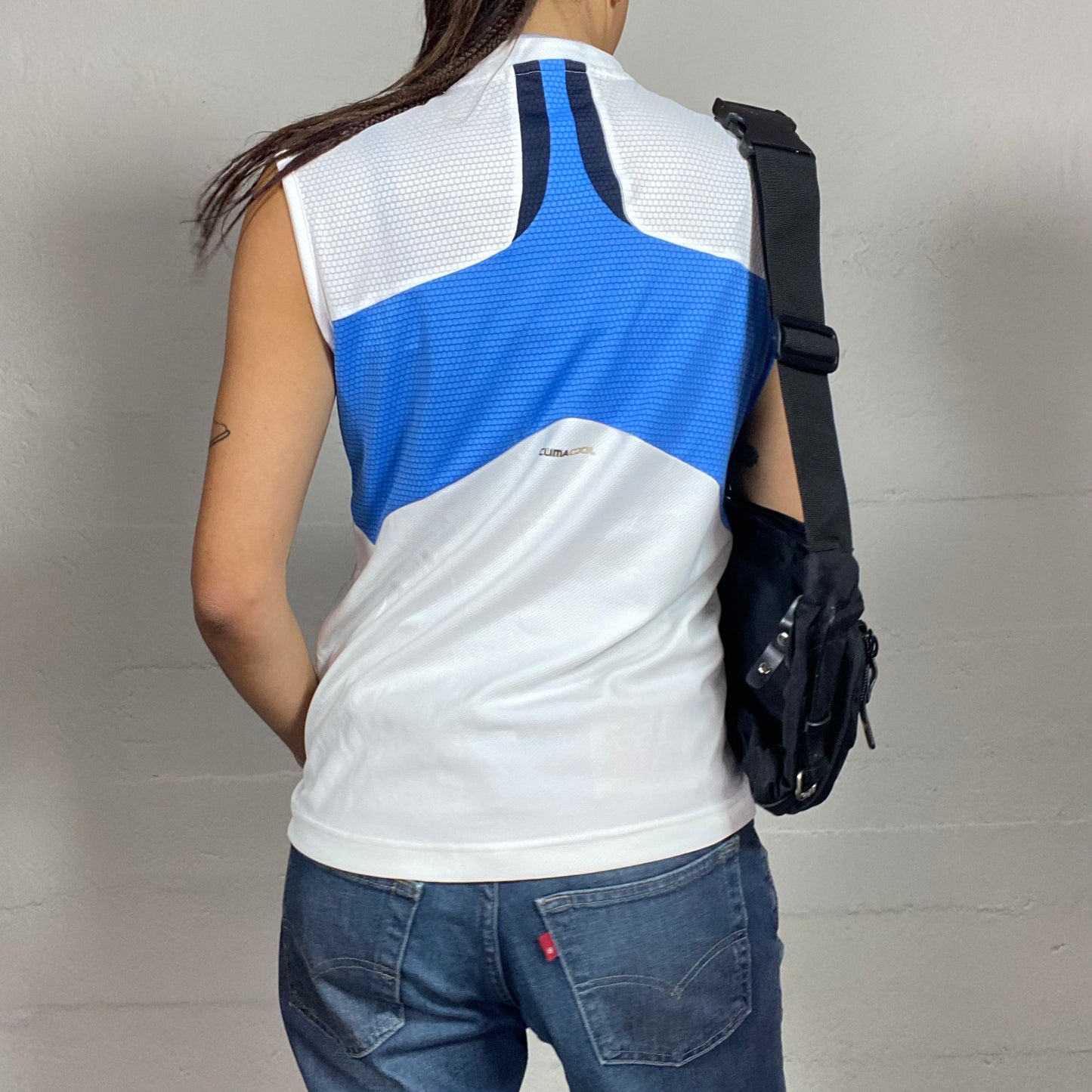 Vintage 2000's Adidas Sport White Top with Blue Back Part (S)
