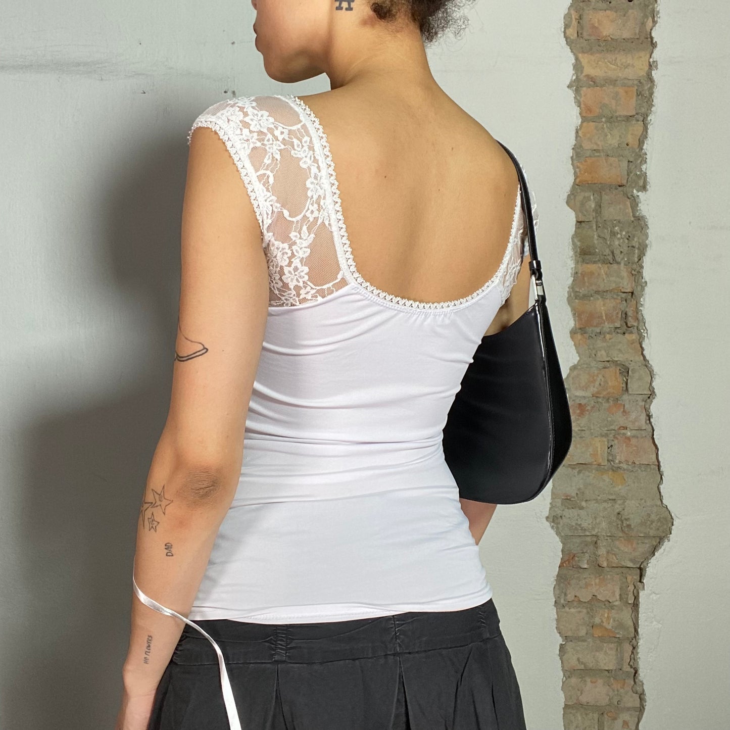 Vintage 2000's Coquette White Lace Top with Lace Up Detail (S)