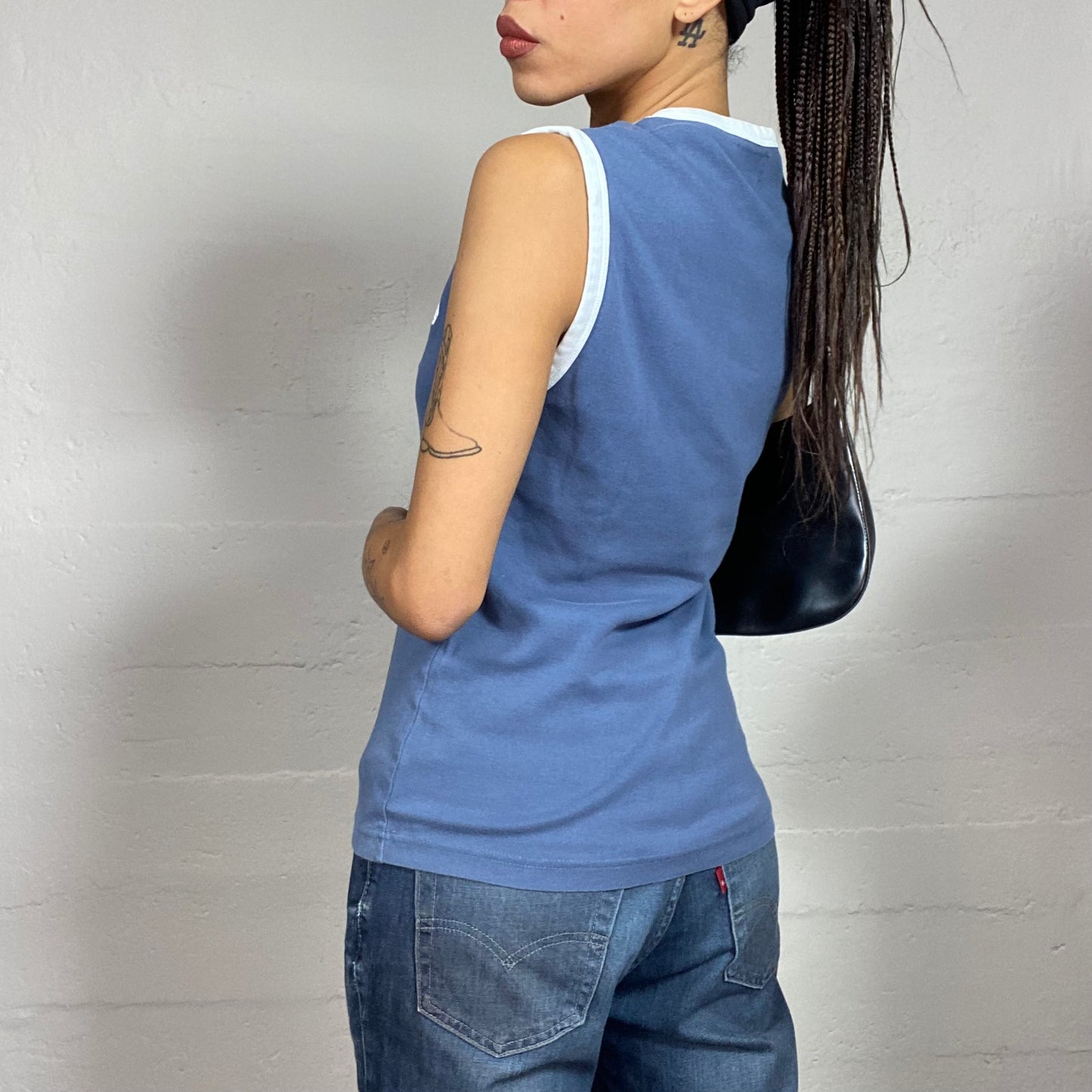 Vintage 2000's College Girl Blue Top with „76“ Print (S)