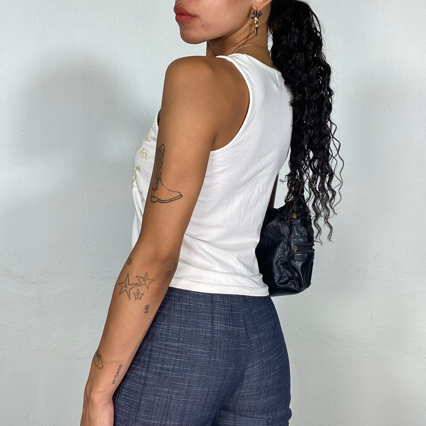 Vintage 2000's Sleaze White Top with Gold Typography Print (S/M)