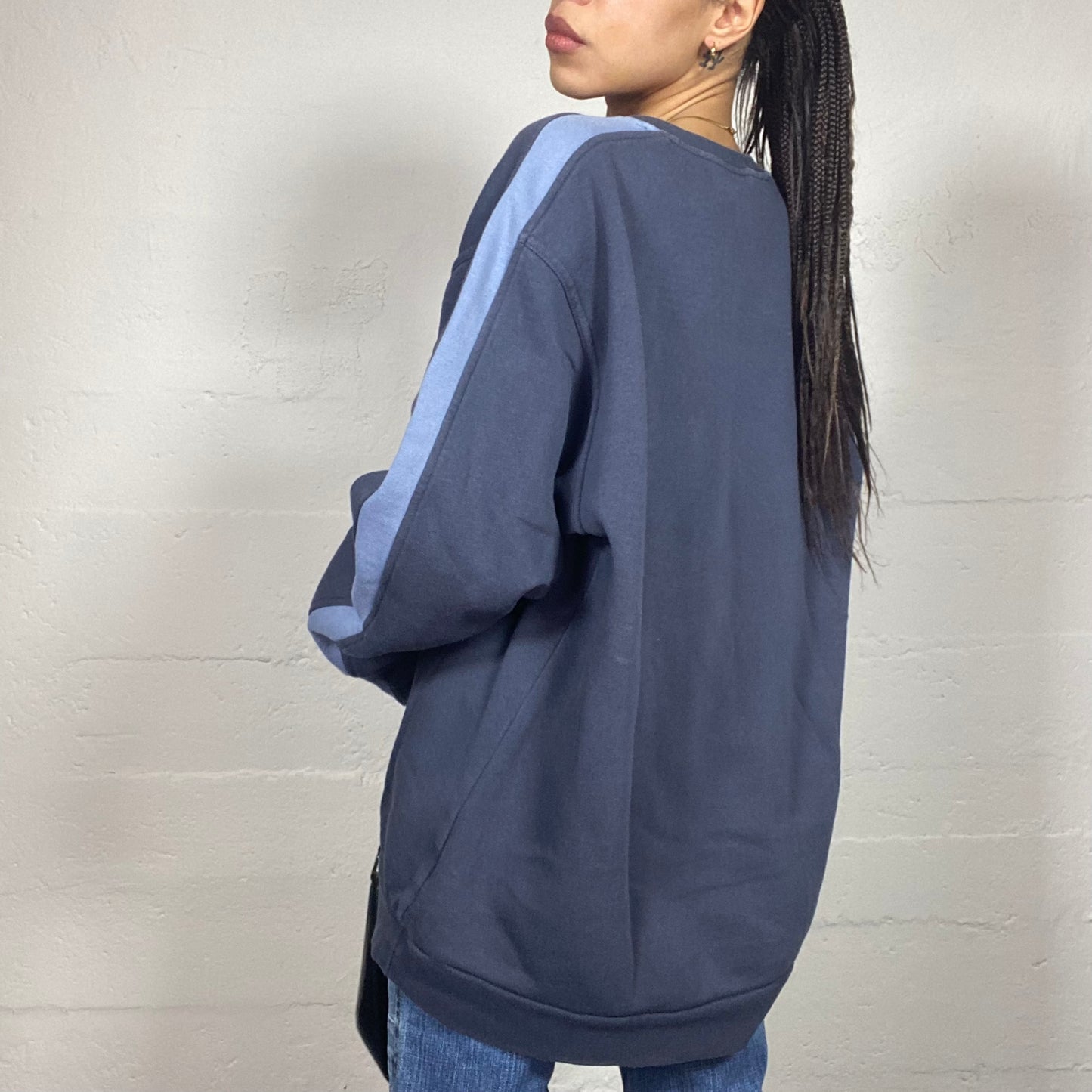 Vintage 90's Adidas Sporty Blue Oversized Sweater with Brand Printed Name Detail (L)