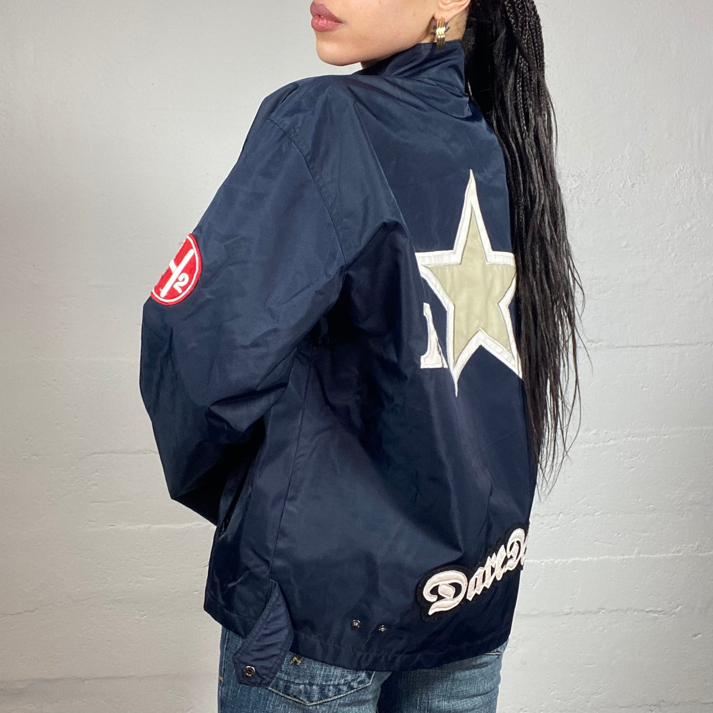 Vintage 90's Harrison Sporty Short Oversized Biker Jacket with Multiple Patches Covering (L)