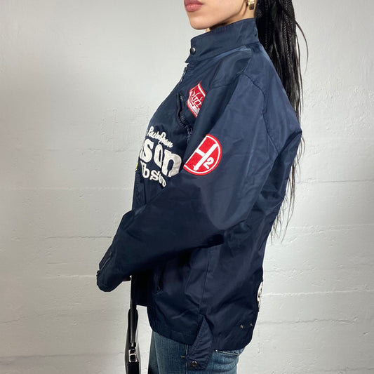 Vintage 90's Harrison Sporty Short Oversized Biker Jacket with Multiple Patches Covering (L)