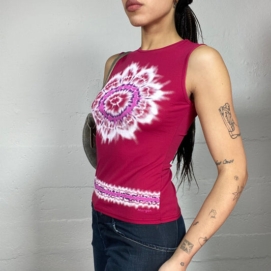 Vintage 2000's Morgan Downtown Girl Garnet Top with Tie Dye Mandala Print (S)