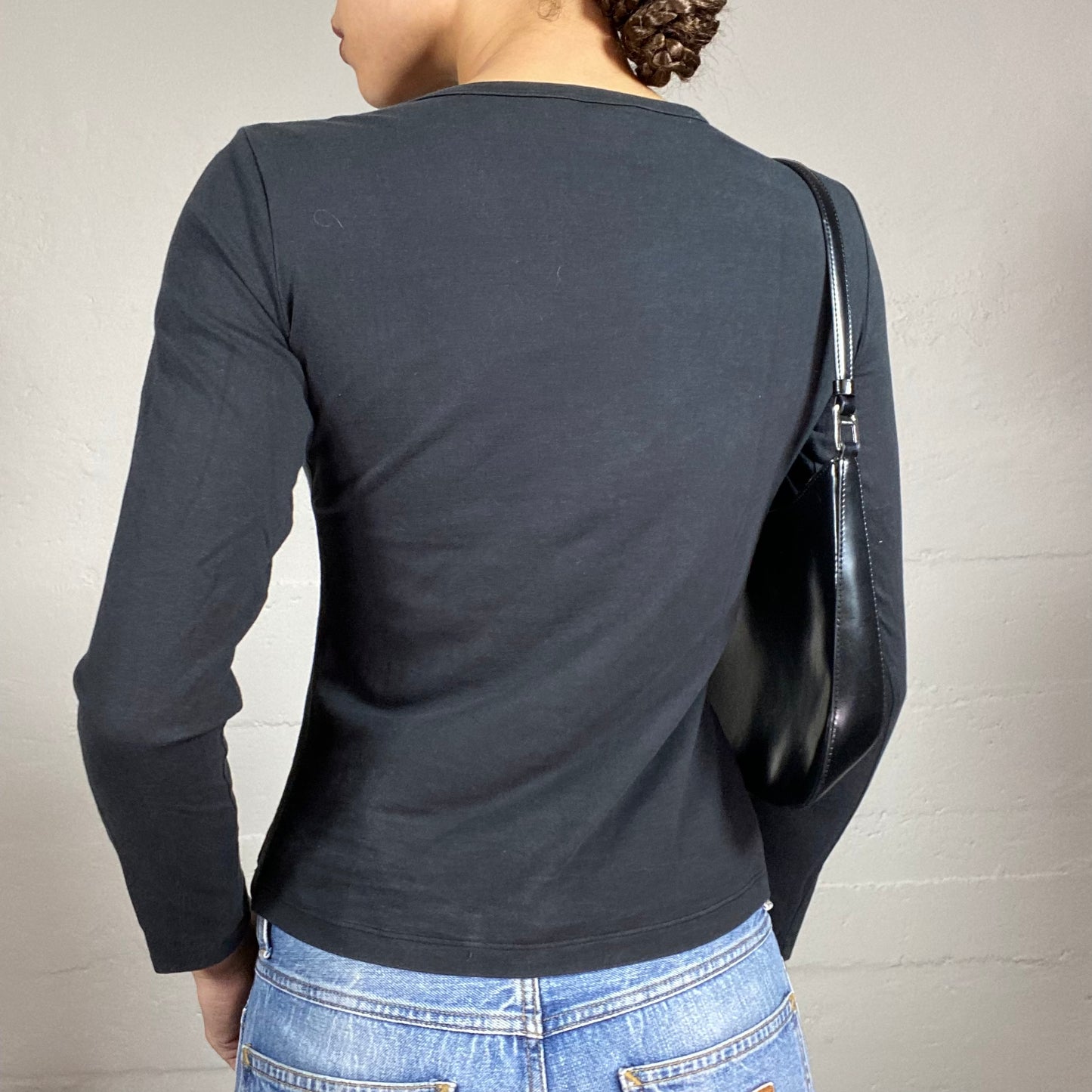 Vintage 2000's Pepe Jeans Black Longsleeve Top with Strass Brand Print Detail (S)