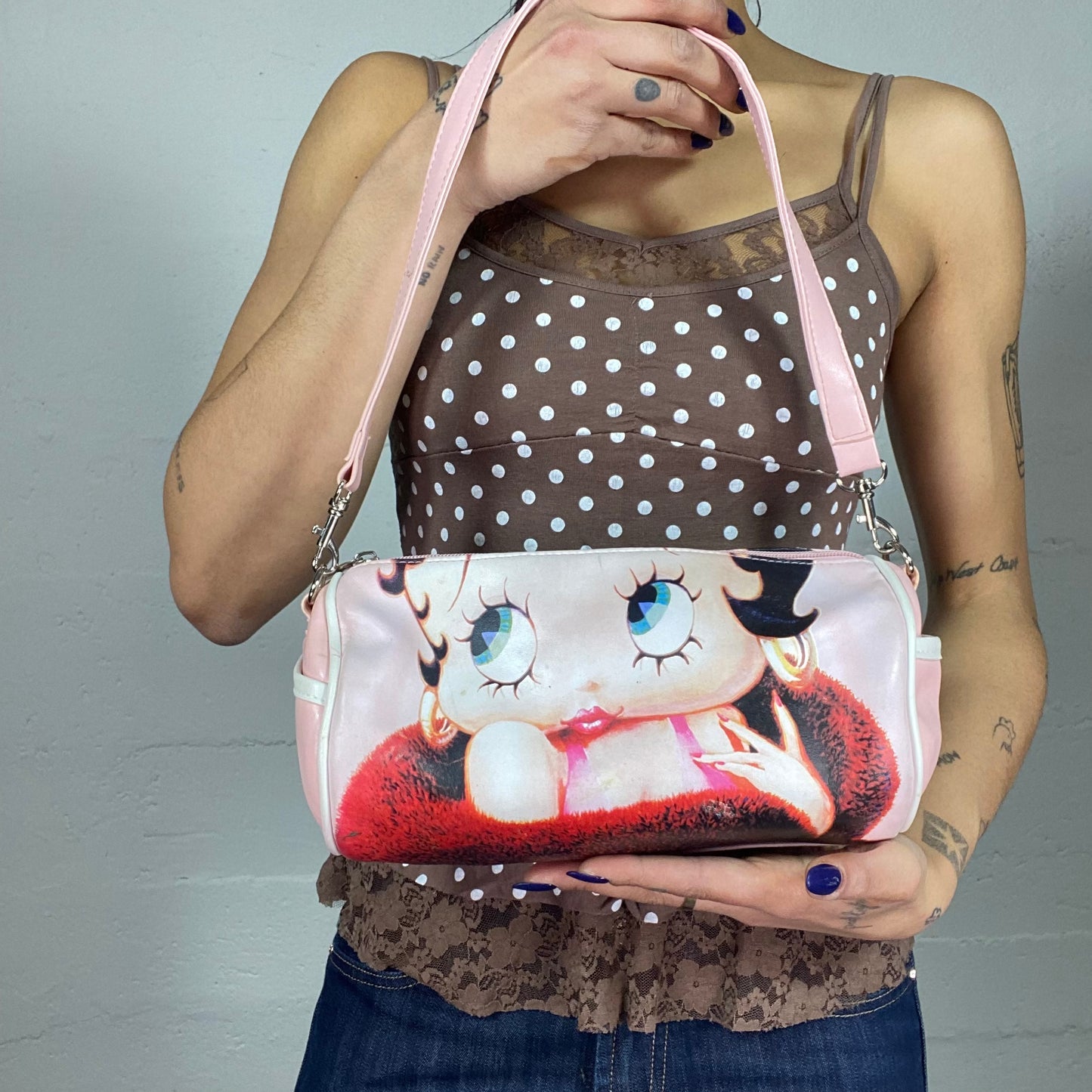 Vintage 2000's Pop Girl Baby Pink Mini Shoulder Bag with Betty Boop Print