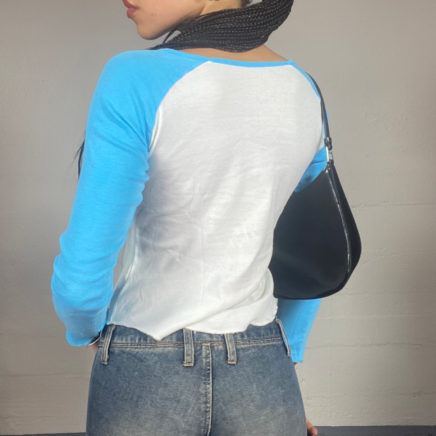 Vintage 2000's Sporty Blue Longsleeve Top with 'New York 39' Text Detail (S)