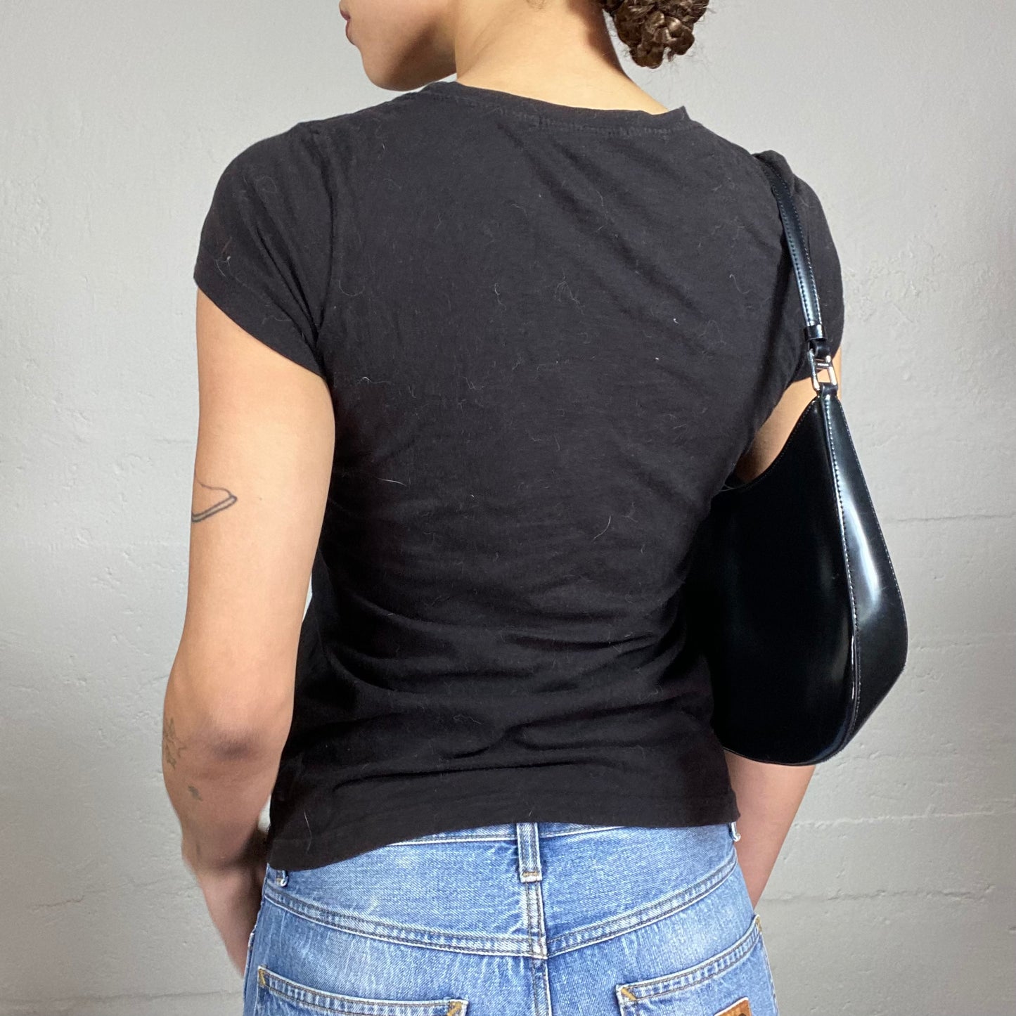 Vintage 2000's Playboy Black Top with Pink Brand Print Detail (S)