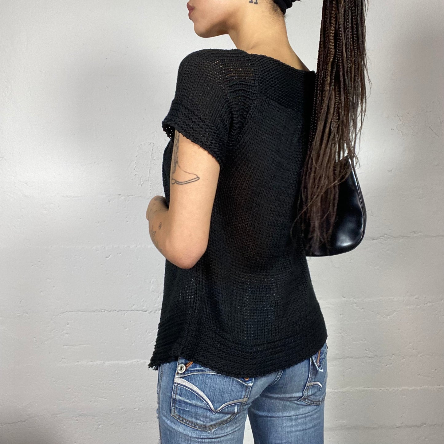 Vintage 2000's Morgan English It Girl Black Knit Cardigan with Big Buttons Detail (M)