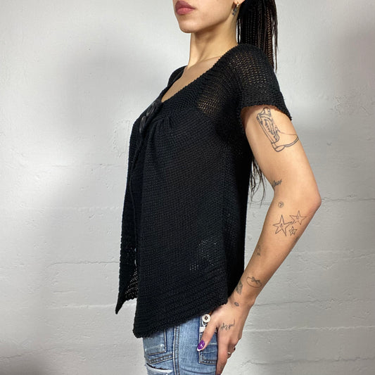 Vintage 2000's Morgan English It Girl Black Knit Cardigan with Big Buttons Detail (M)