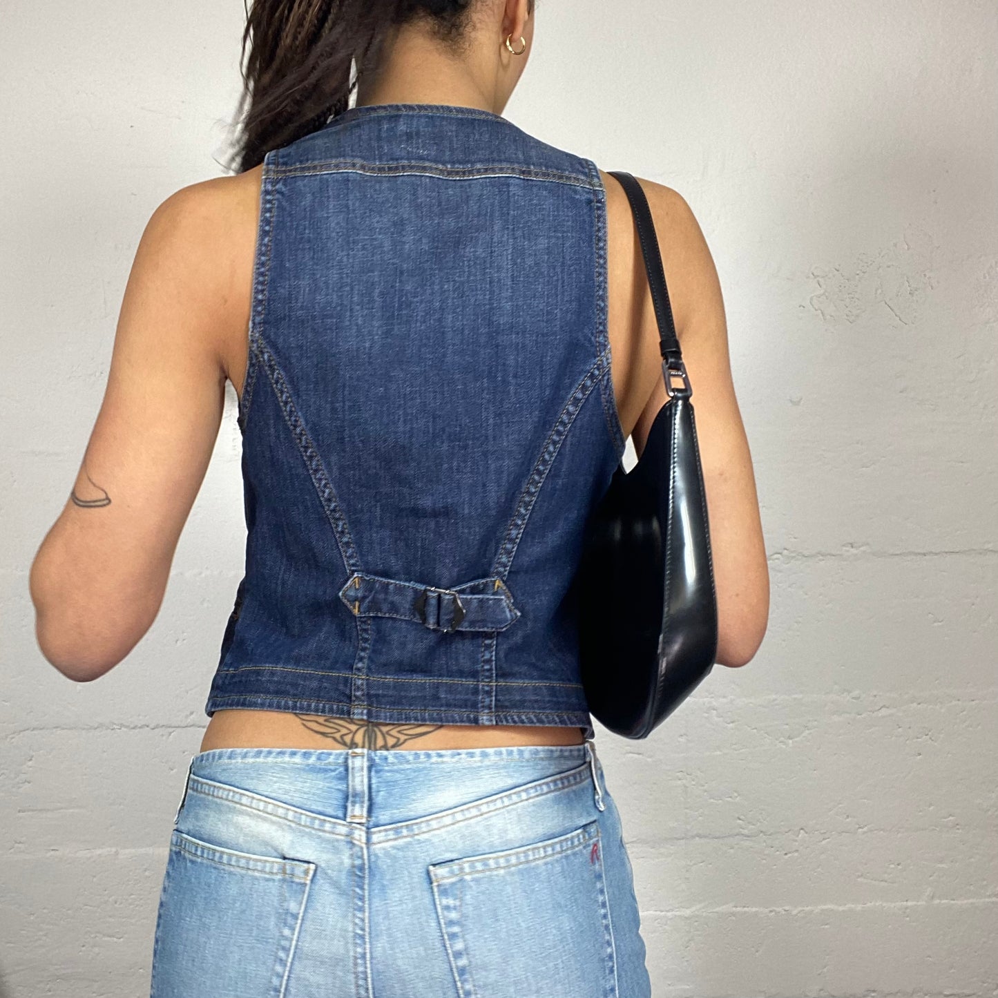 Vintage 90's Downtown Girl Denim Vest Top with Buttons Detail (S)