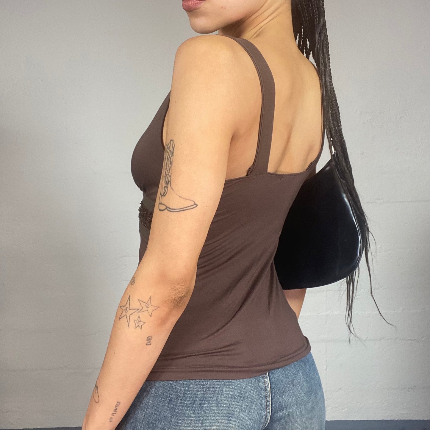 Vintage 2000's Desperate Housewive Brown Wrapped Chest Top with Rhinestones Waist Trim Detail (S)