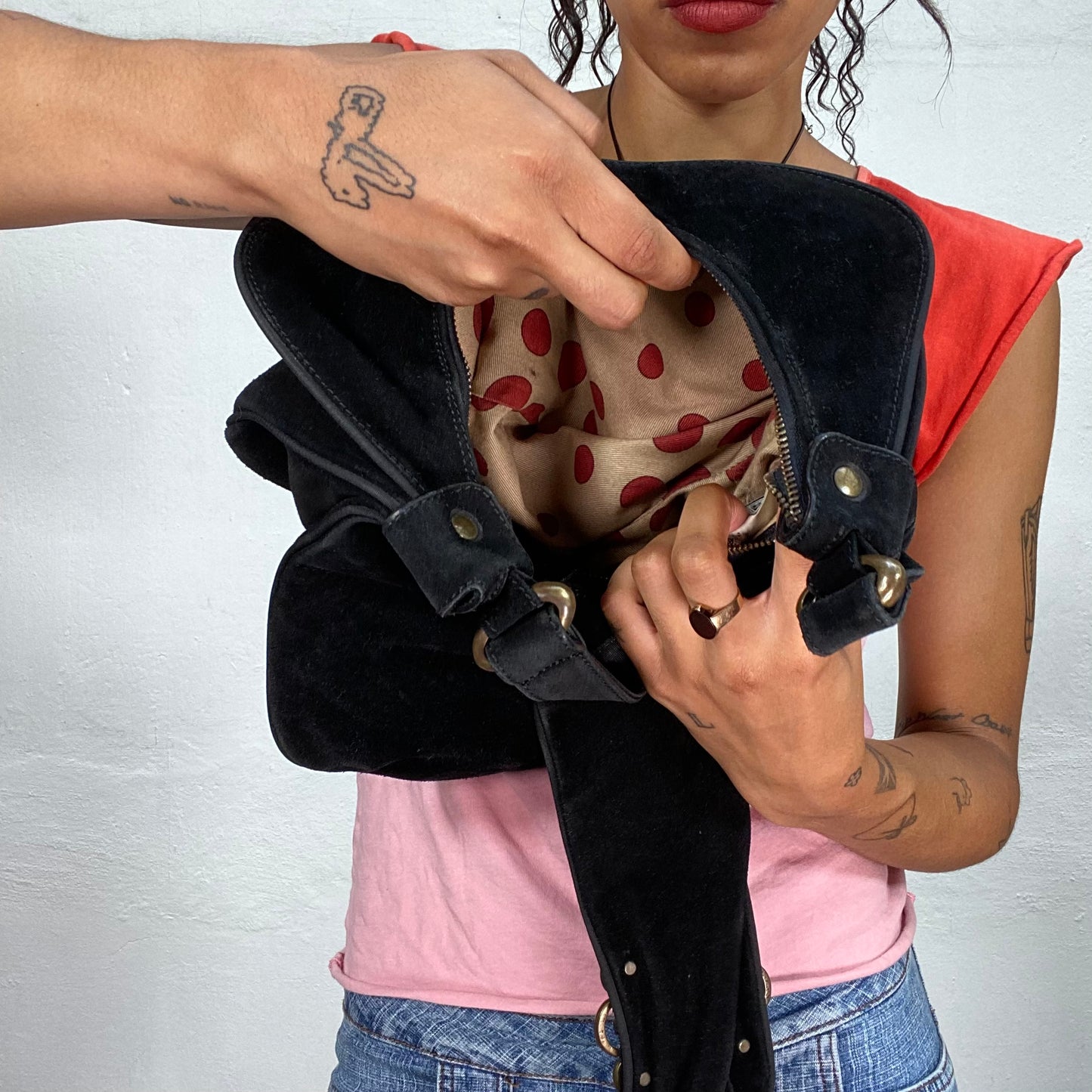 Vintage 90's Dolce & Gabanna Western Suede Shoulder Bag with Goldsmith Logo and Heart Detail