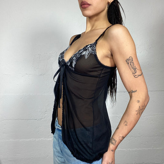 Vintage 2000's Romantic Lingerie Black Open Top with White Lace Chest Covering (S)
