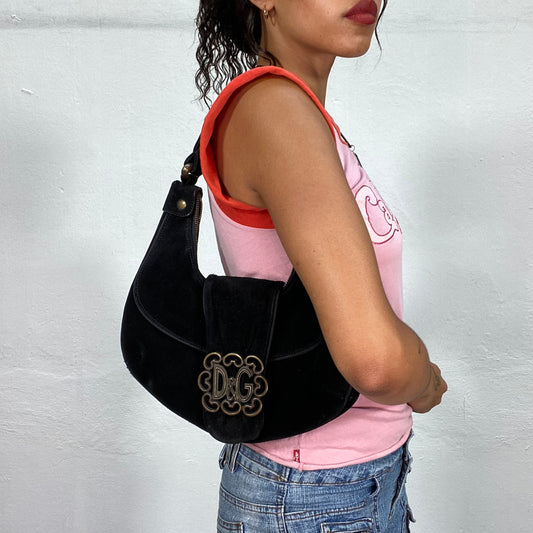 Vintage 90's Dolce & Gabanna Western Suede Shoulder Bag with Goldsmith Logo and Heart Detail