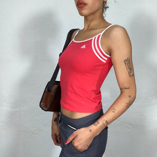 Vintage 90's Adidas Coral Red Sports Top with White Trim (S)