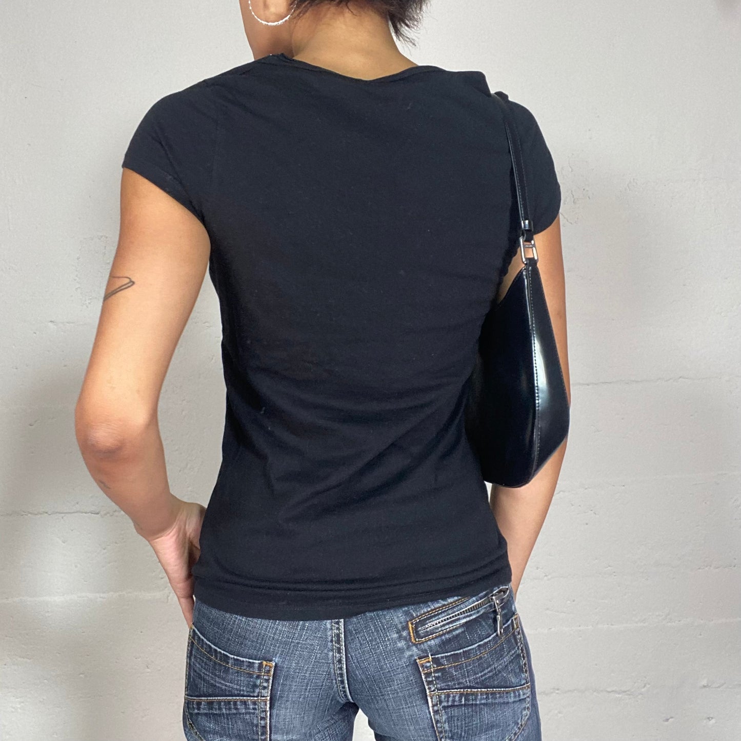 Vintage 2000's Morgan Downtown Girl Black Top and Rhinestones Brand Print (S)