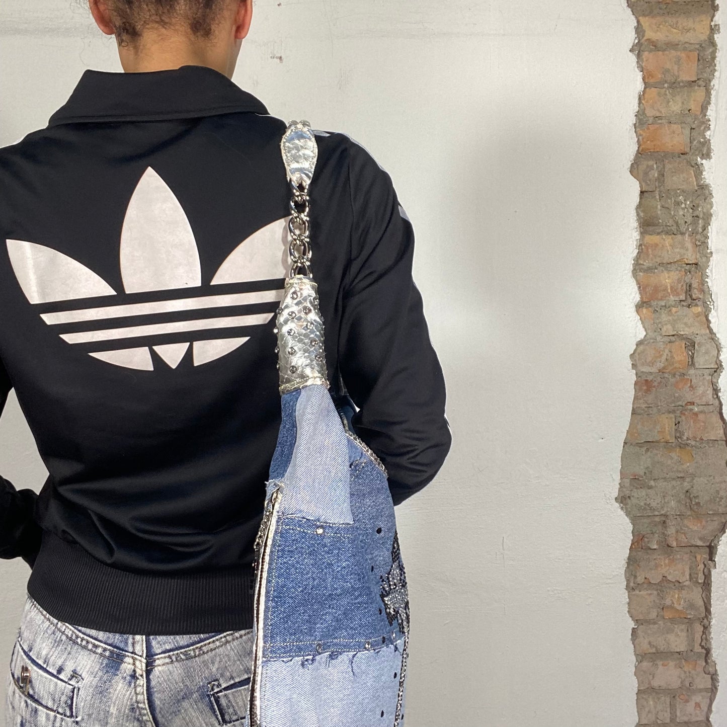 Vintage 2000's Adidas Black Zip Up Sweater with White Logo Details (M)