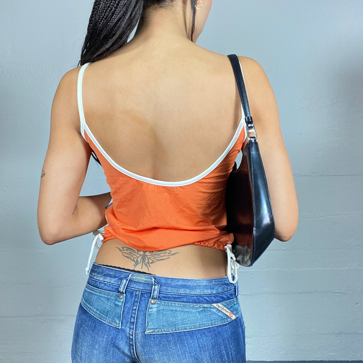 Vintage 2000's Sleaze White Top with Orange Paisley Print Detail (M)
