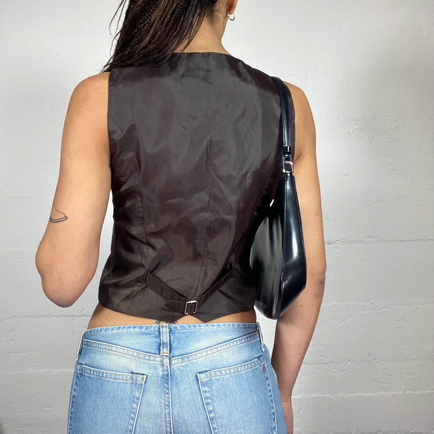 Vintage 2000's Sleaze Brown Vest Top with Checkered Print (S)