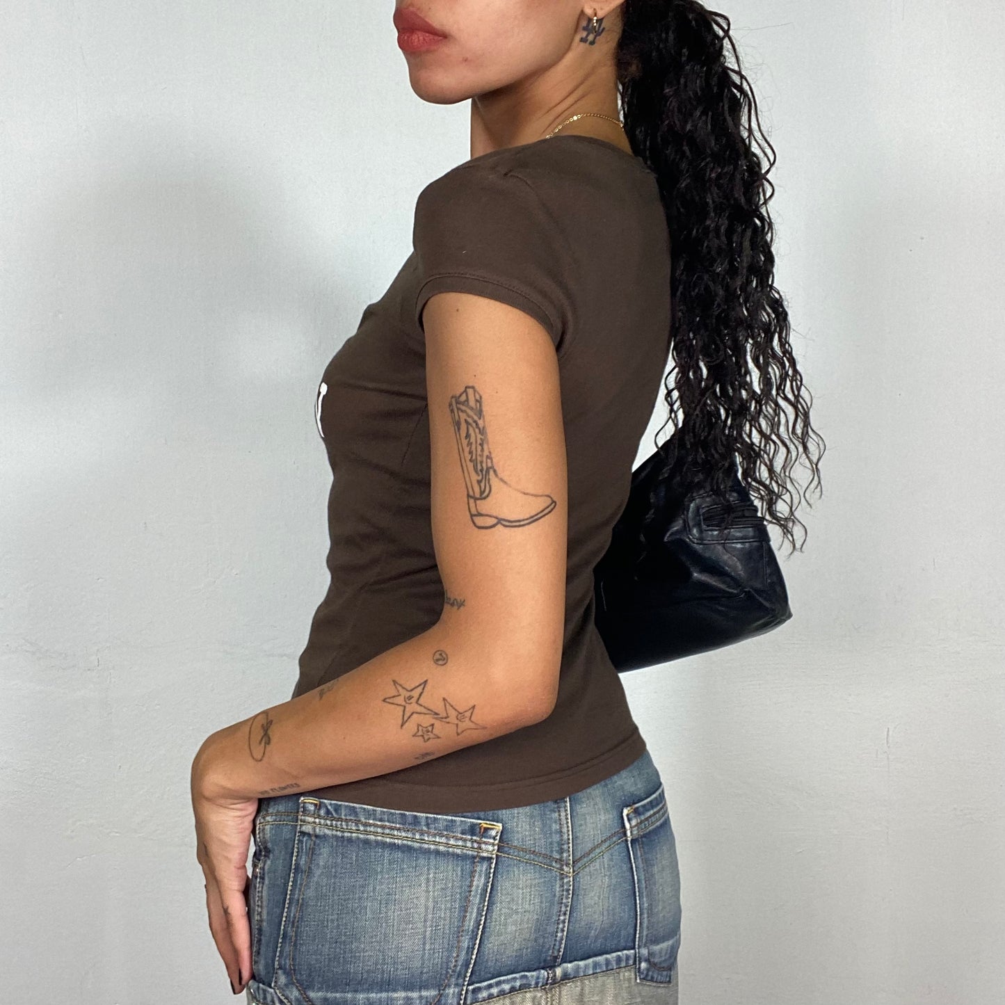 Vintage 2000's Sleaze Brown Top with White and Gold "I <3 London" Print (S)