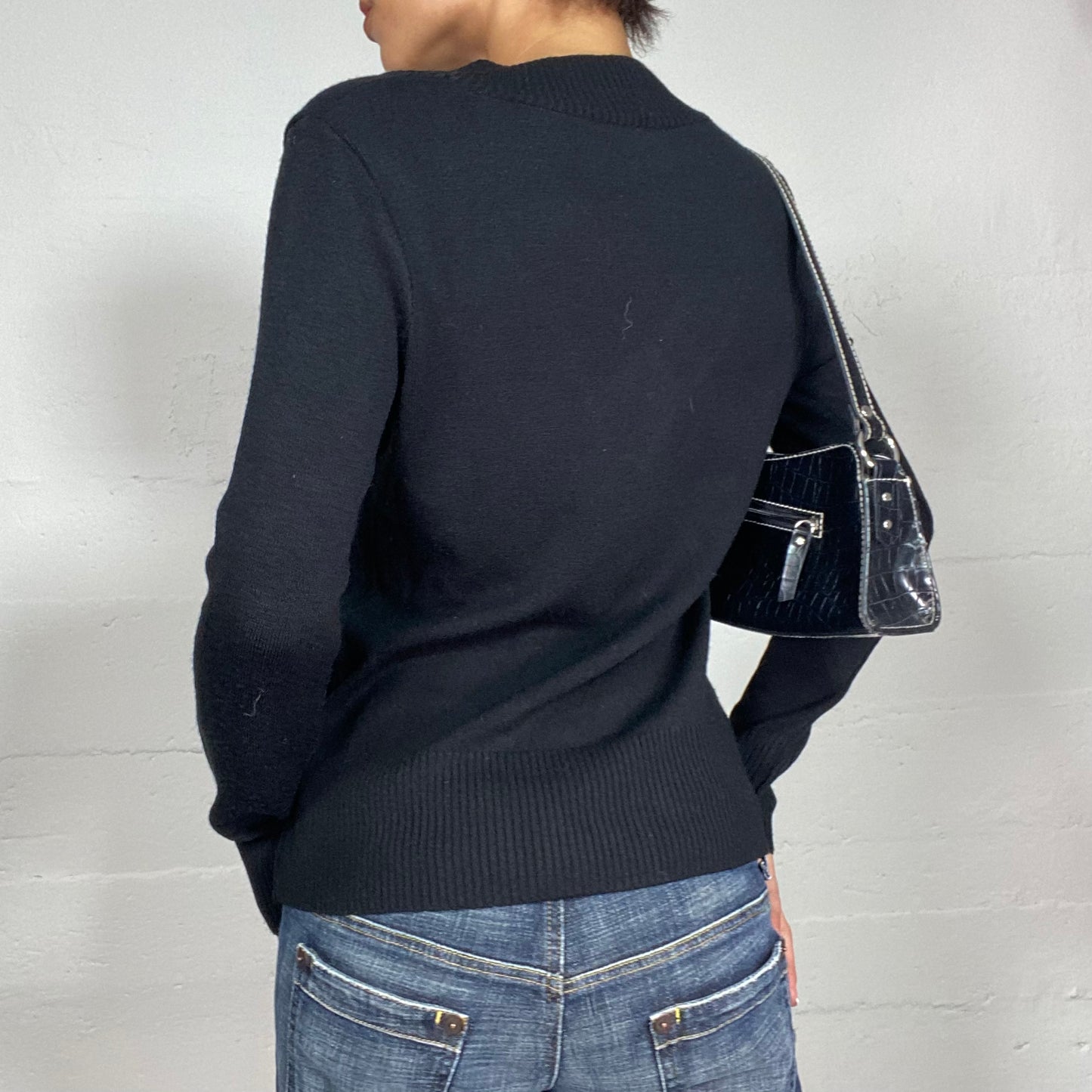 Vintage 2000's Bratz Black Pullover with Silver Round Buckle Belt Detail (M)