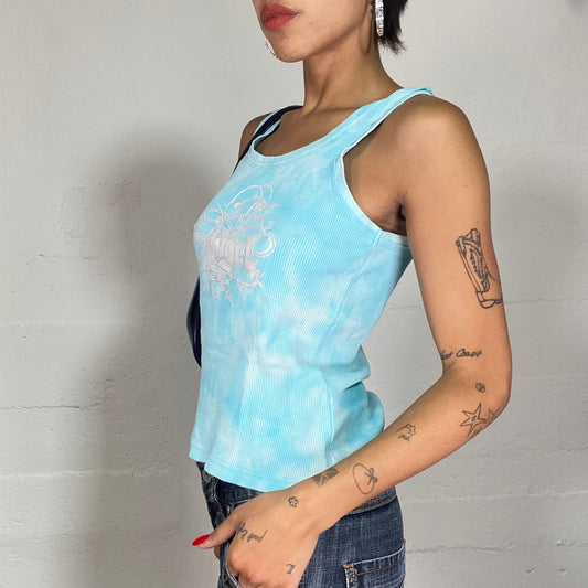 Vintage 2000's Downtown Girl Blue Top with Graffiti "Angel" Print (XS)
