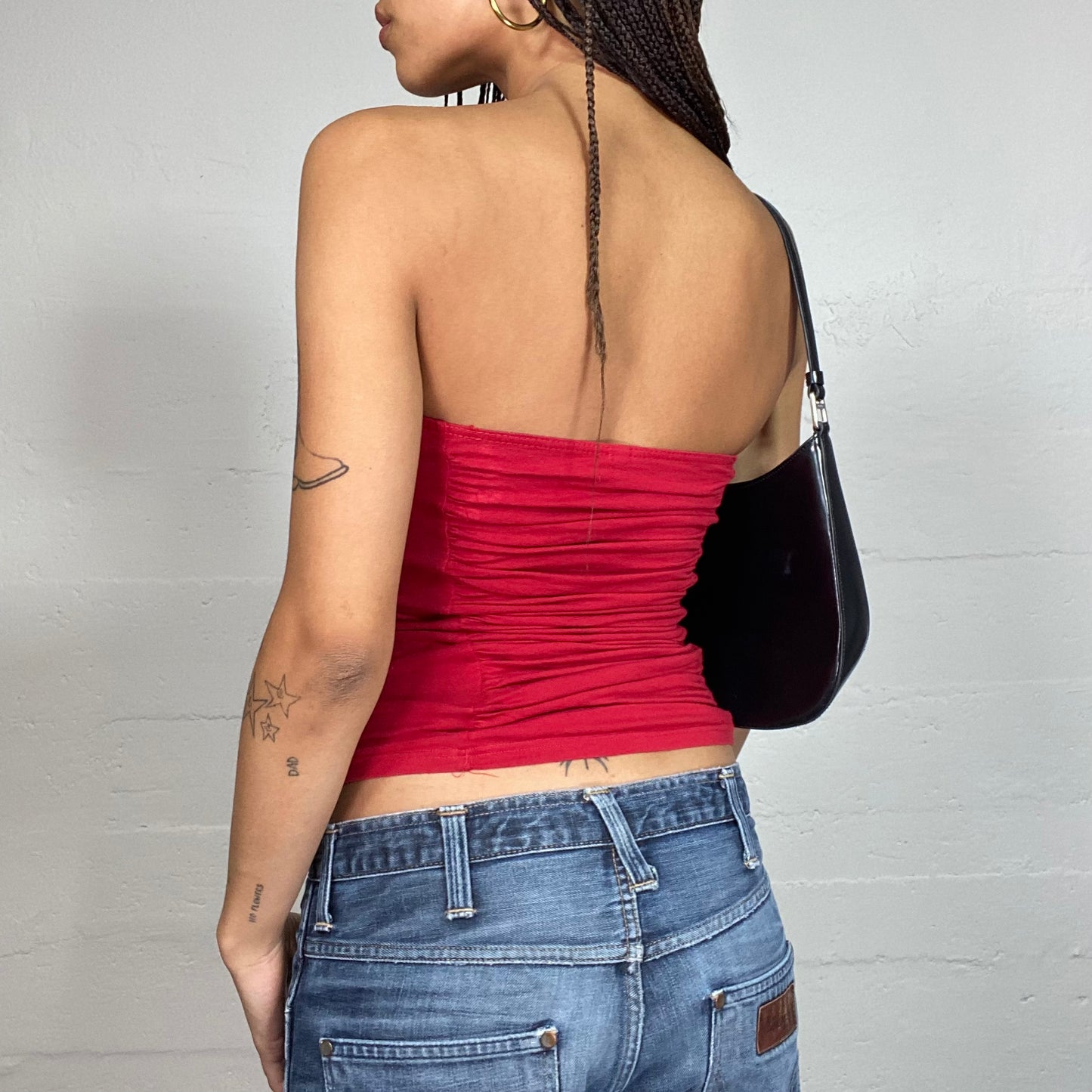 Vintage 2000's Clubwear Red Strapless Top with Ruffle Frontal Part Detail (S)