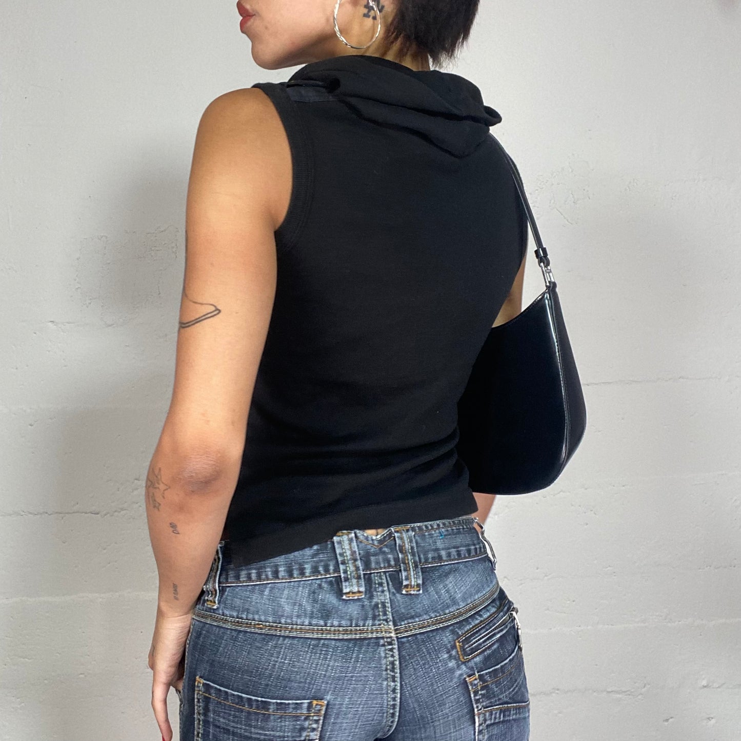 Vintage 2000's Cyber Black Knitted Vest Top with Pocket Detail (S)