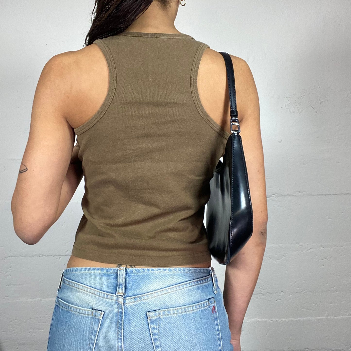 Vintage 2000's Rave Khaki Top with Tribal Print (S)